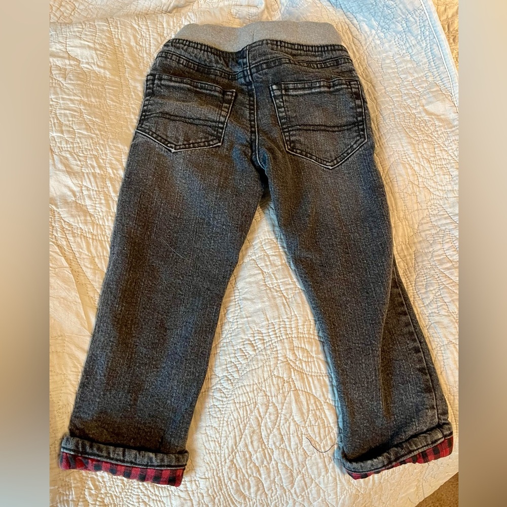 Cat & Jack toddler boy black jeans with warm red plaid lining Size 2t